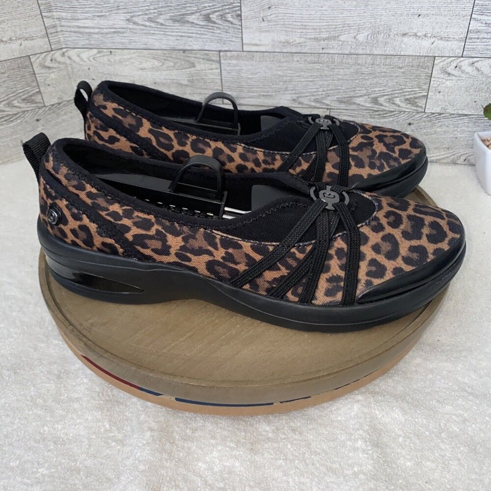 BZEES Rosie Leopard Print Comfort Shoes Black / Tan Women's 8M